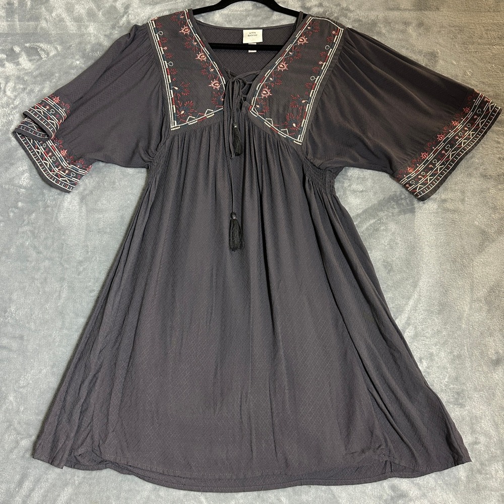Knox Rose Embroidered Boho Babydall with Slip Mini dress Flare sleeve
